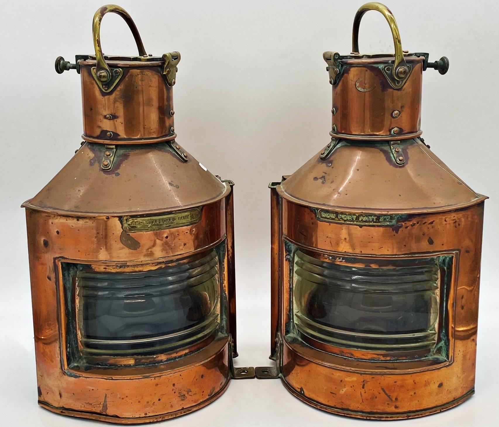 Good quality pair of copper ships lanterns, Alderson & Gyde Ltd, inscribed Bow port and starboard