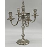 Good quality Georgian style cast silver four branch candelabra, maker Comyns of London 1969, 39cm