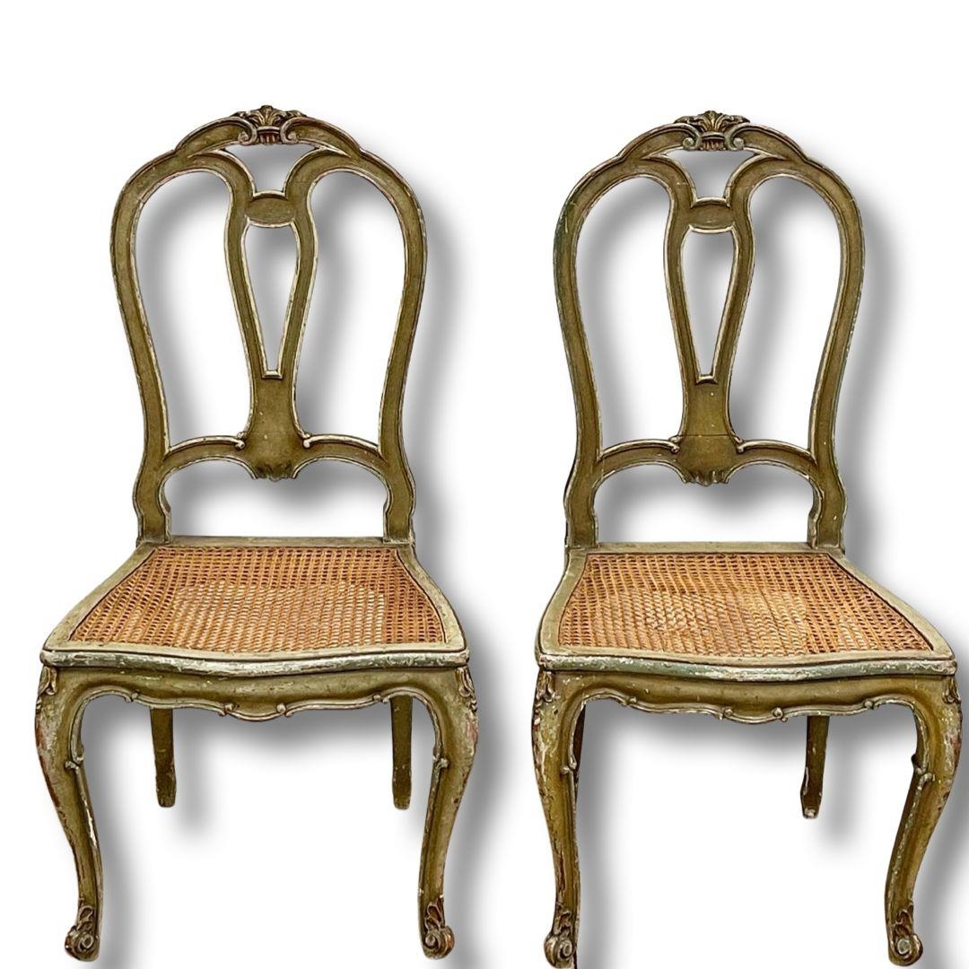 Pair of 19th century Italian painted side chairs with cane seats