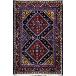 Good small Persian Tabriz mat, floral red medallions, blue ground, 120 x 80