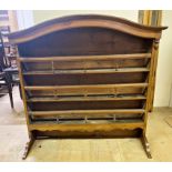 19th century French fruitwood provincial delft rack, arched top, railed shelves and pegged