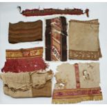 Seven 12th century Peruvian Chancay textile pieces, comprising four fragments with animals and
