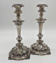 Superior quality pair of William IV old Sheffield plate candlesticks, with acanthus decoration, 29cm