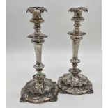 Superior quality pair of William IV old Sheffield plate candlesticks, with acanthus decoration, 29cm