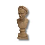 Detailed French miniature terracotta bust of Caesar, 20cm high x 7.5 wide x 8 deep