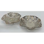 Matched pair of pierce silver bonbon dishes, one is maker Douglas Heeley, Sheffield 1959, 13cm wide,