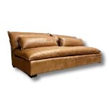 Huge Tan leather Amalfi sofa with cushions, 230 cm wide x 80 high x 105 deep