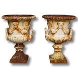 Large pair of French cast iron urns natural wear / patina, early 20th Century H 62 cm W 45 cm