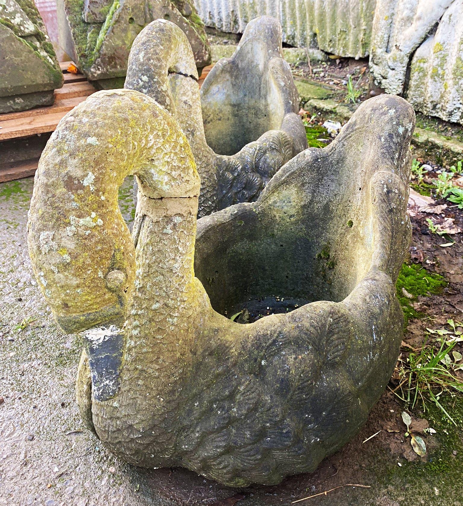 Pair of reconstituted stone planters in the form of swans, 48cm high x 55xm deep - Image 2 of 3