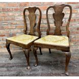 Pair of good quality Queen Anne style walnut hall or dining chairs with typical vase shaped