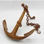 Unusual hand-carved treen study of an anchor on chain, the anchor 32cm high x 30cm wide