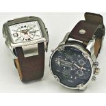 Two gents Diesel fashion watches, large dials, leather straps