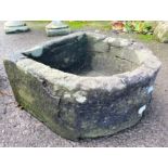 Natural hewn stone d-end trough, 50cm deep