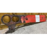 Large iron and enamel railway signal, 160cm long