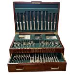 1960s comprehensive canteen of Hanoverian silver cutlery for six to include dessert, table, tea