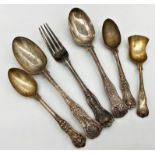 Small collection of Victorian King's pattern silver flatware, two dessert spoons, dessert fork,
