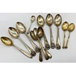 Twelve various silver tea, coffee or small spoons, 5oz approx