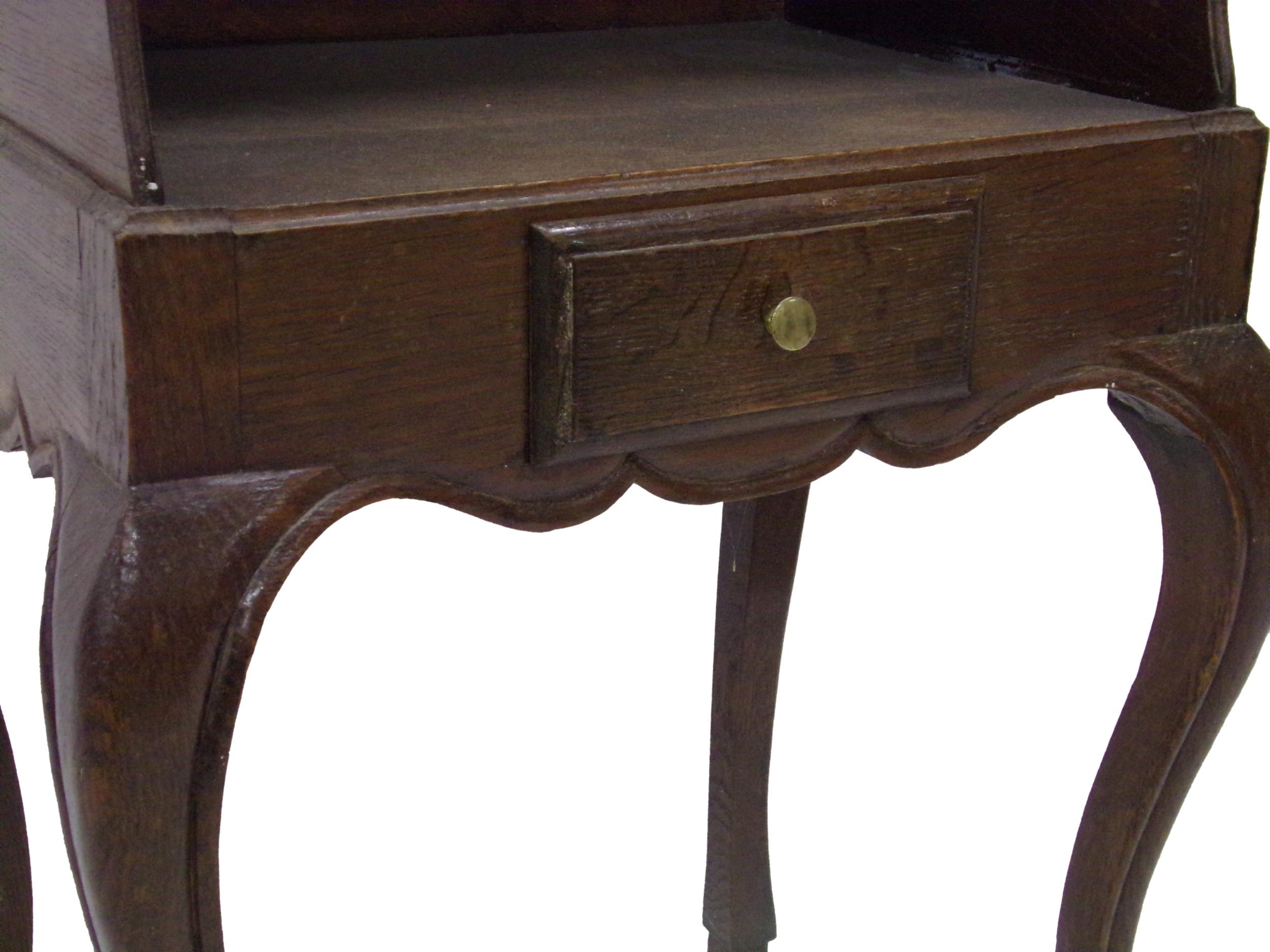 19th century French oak bedside, fitted with a small drawer on cabriole legs, 76 x 42cm - Image 2 of 2