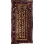 Good quality antique Persian prayer rug, decorated in paisley showing position for hands during