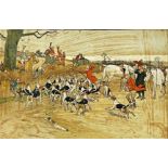 Cecil Aldin (1870-1955) - Humorous hunting scene, hand coloured print, 38 x 62cm, framed