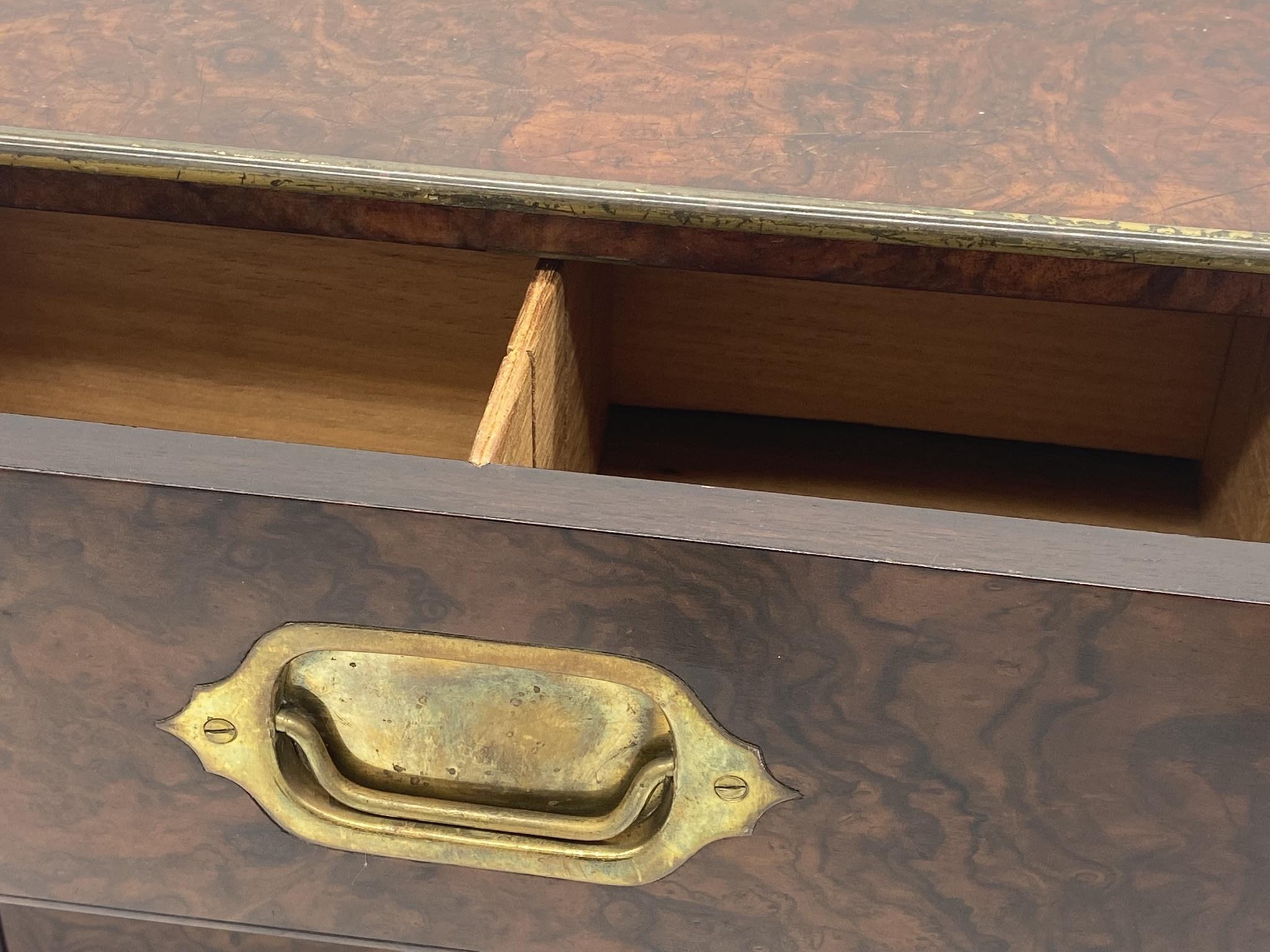 Exceptional quality burr walnut campaign table top bank of drawers, with recessed handles, twin - Image 3 of 3