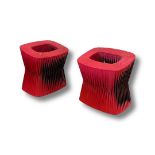 Pair of monochromatic red and black Ottomans / Chairs by award-winning Thai designer Nuttapong