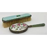Good quality Art Deco silver and enamel dressing brush centrally fitted with a jade panel, 14.5cm