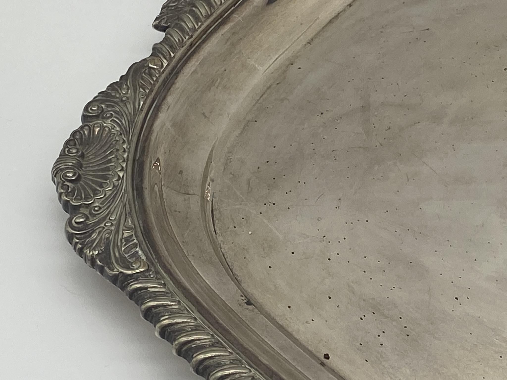 Very large silver plated twin handled tray, with cast scallop shell boarders, by Walker & Hall, 76cm - Image 2 of 2