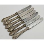Set of six Continental 800 silver handled serrated dessert knives, 14.5oz gross