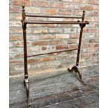 Good quality 19th century turned mahogany towel rail with carved gilt highlights, 97cm high 74cm