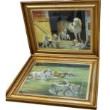 Early 20th century school - Pair of hunting hound scenes - Foxhounds in water and Foxhound bitch