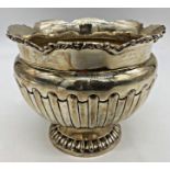 Antique silver half fluted rose bowl, hallmarks worn, 14cm high, 13.5oz approx