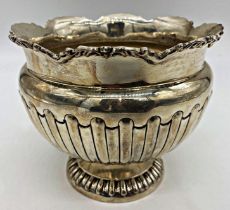 Antique silver half fluted rose bowl, hallmarks worn, 14cm high, 13.5oz approx