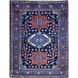 Turkish three medallion rug, blue ground, 190 x 140cm