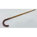 A good quality early 20th century Crook handled walking cane with concealed parasol, 90cm long