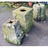 Three staddle stone or plinth bases the largest 47cm high