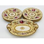 Antique English porcelain part dessert comprising six plates and oval dish, 732 pattern, with hand