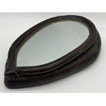 Antique leather horse collar fitted with a mirror, 48cm x 30cm