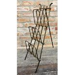 Interesting Arts & Crafts barley twist brass easel Canterbury with three folding racks, 80cm high
