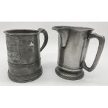 Victorian pewter quart tankard, inscribed "C W Howell, the Magdolin Humpsbend", 15cm high together