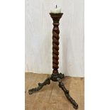 Ecclesiastical cast brass and beech barley twist pricket stick, 73cm high