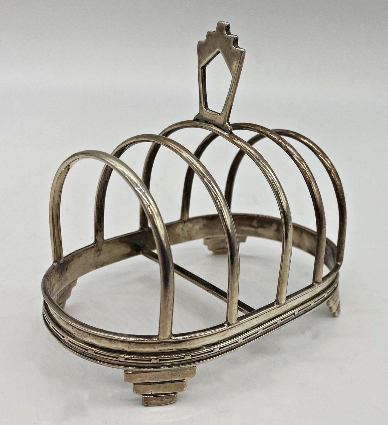 Good Art Deco silver four divisional toast rack, maker marks worn, Birmingham 1938, 11cm long, 4oz