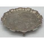 1940s silver salver, pie crust rim, engraved inscription, maker Viners, Sheffield 1946, 26cm