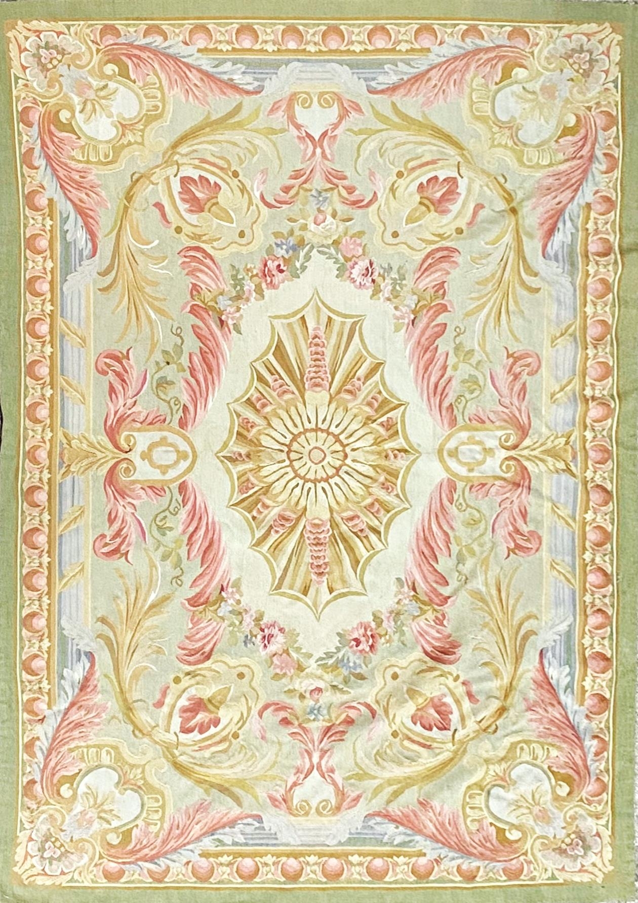 Good quality Aubusson carpet or throw, with rococo decoration 180 x 270cm