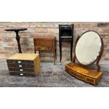 A mixed collection of furniture to include a Sheraton style teapoy type box the hinged lid enclosing
