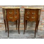 Pair of French marble top kingwood bedside cabinets with ormolu mounts and serpentine tops, 77cm