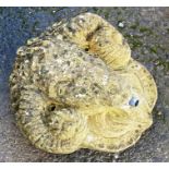 Reconstituted stone fountain in the form of a Rams heads