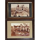 Two sepia photographic prints of a shooting Tiger party including George V, mounted on elephants,