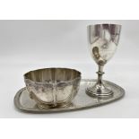 Mixed silver - chalice, ashtray, lobed slop bowl and '835' silver tray 9oz approx