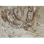 Derrick Sayer (1917-1992) - female nude studies, signed, brown wash with highlights, 57 x 83cm,